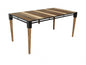 74" Natural Acacia And Mid Century Black Dining Table