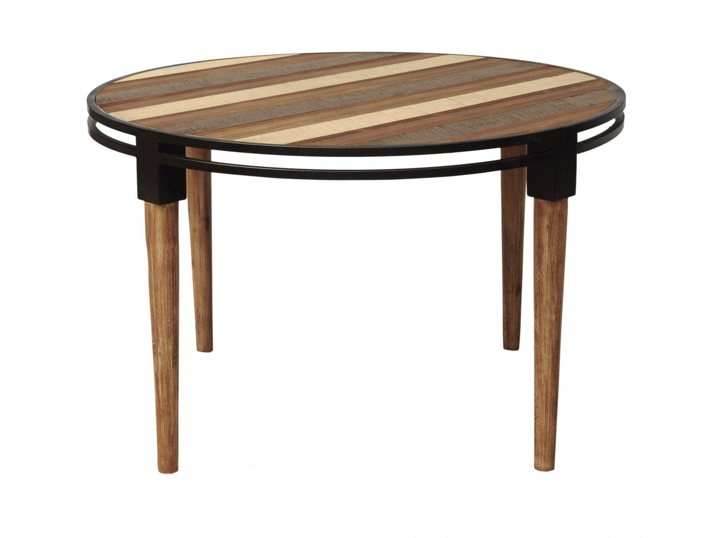 48" Round Natural Acacia And Mid Century Black Dining Table