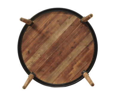 48" Round Natural Acacia And Mid Century Black Dining Table