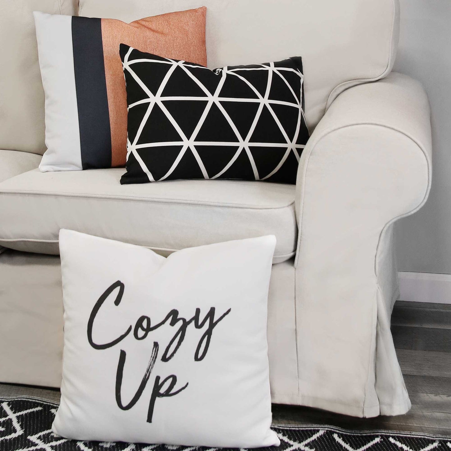 Black On White Cozy Up Sentiment Pillow