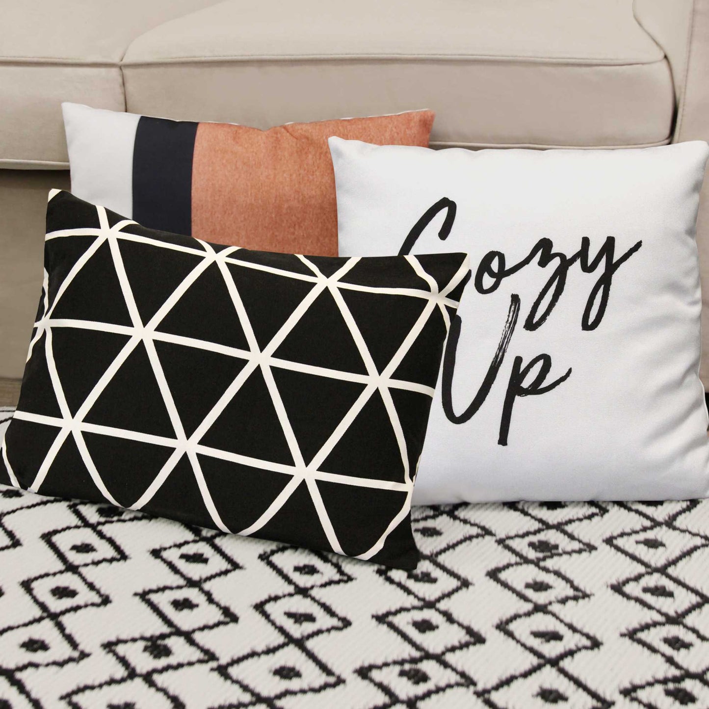 Light Coral And Black Color Block Square Pillow