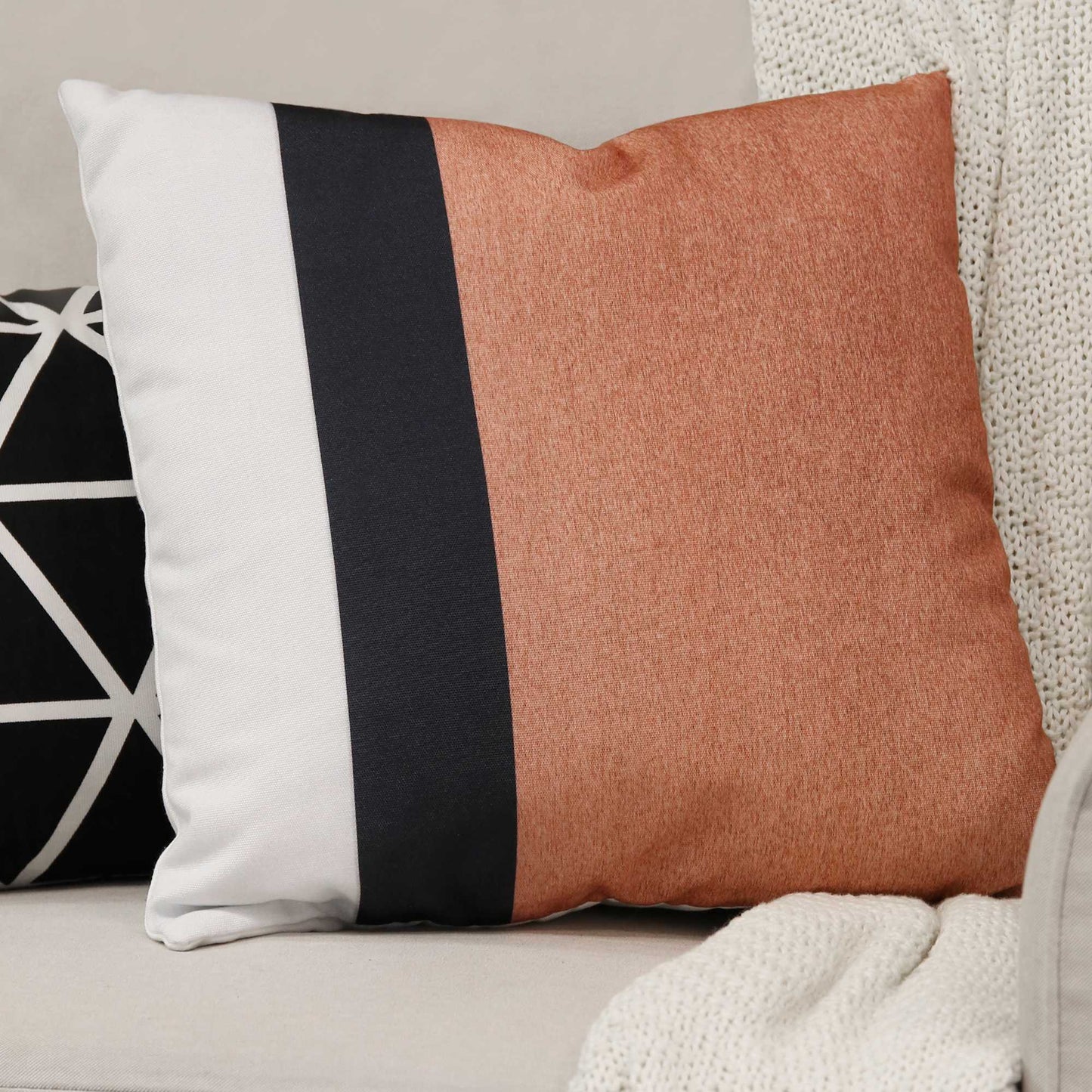 Light Coral And Black Color Block Square Pillow