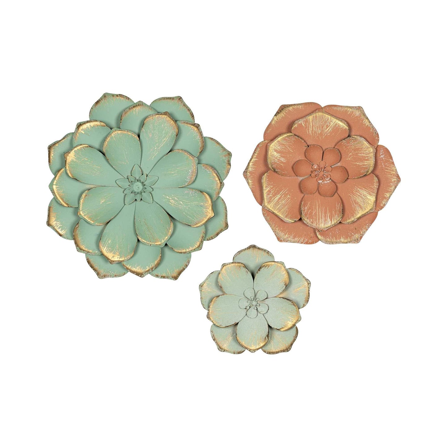 Set Of 3 Distressed Stunning Tricolor Metal Flowers