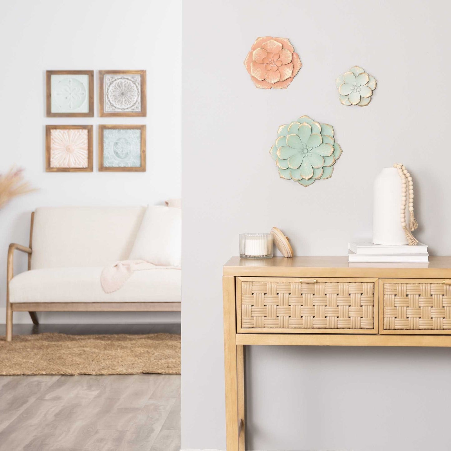 Set Of 3 Distressed Stunning Tricolor Metal Flowers