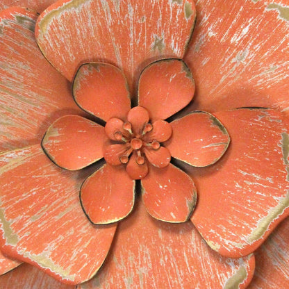 Set Of 3 Distressed Stunning Tricolor Metal Flowers