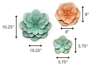 Set Of 3 Distressed Stunning Tricolor Metal Flowers