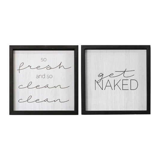 Set Of 2 Get Naked  Black Wood Framed Wall Art