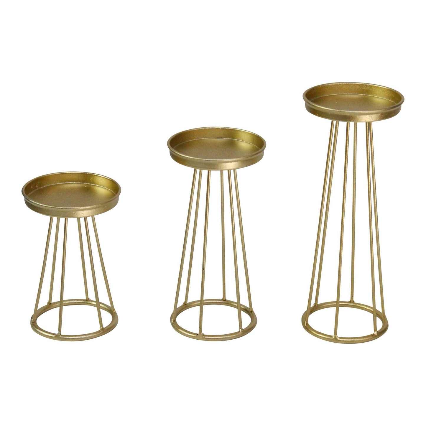 Set Of 3 Gold Metal Graduated Candlesticks