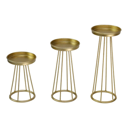 Set Of 3 Gold Metal Graduated Candlesticks