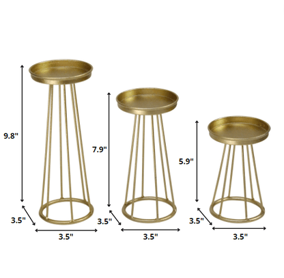 Set Of 3 Gold Metal Graduated Candlesticks