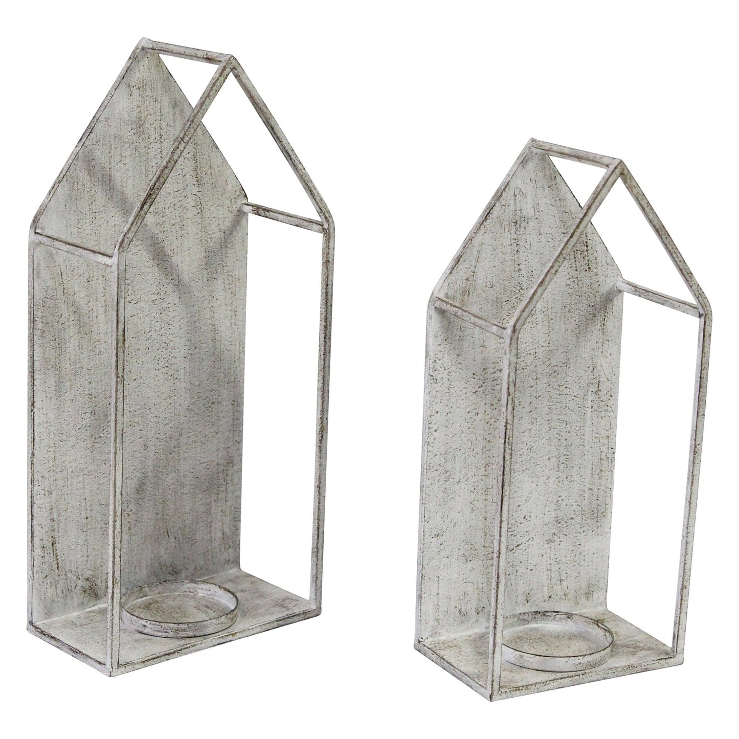 Set Of 2 Farmhouse Style Distressed Metal Candleholders
