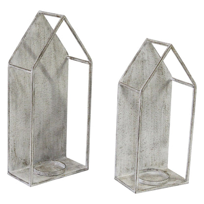 Set Of 2 Farmhouse Style Distressed Metal Candleholders