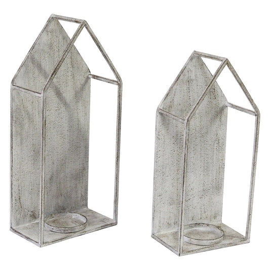 Set Of 2 Farmhouse Style Distressed Metal Candleholders