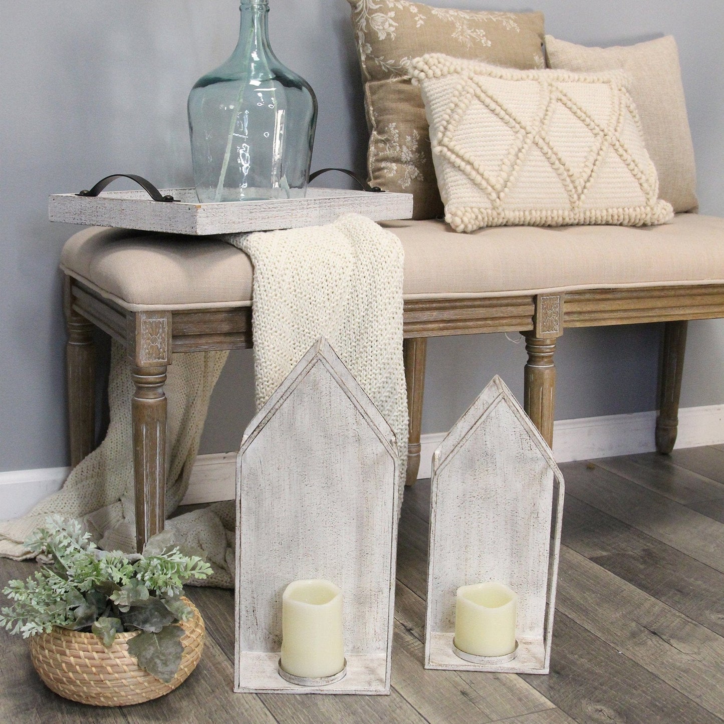 Set Of 2 Farmhouse Style Distressed Metal Candleholders