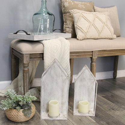 Set Of 2 Farmhouse Style Distressed Metal Candleholders