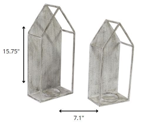 Set Of 2 Farmhouse Style Distressed Metal Candleholders
