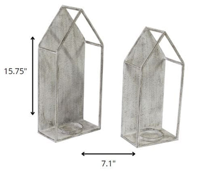 Set Of 2 Farmhouse Style Distressed Metal Candleholders