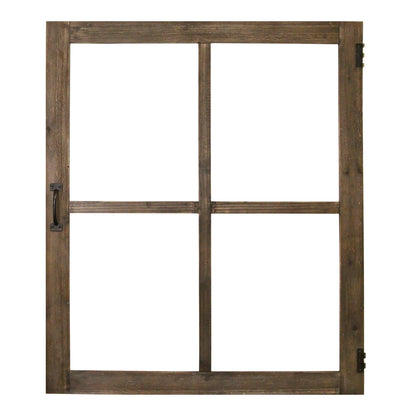 Walnut Wood Windowpane Wall Decor With Metal Hinges