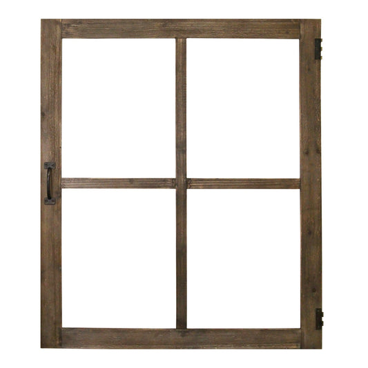 Walnut Wood Windowpane Wall Decor With Metal Hinges