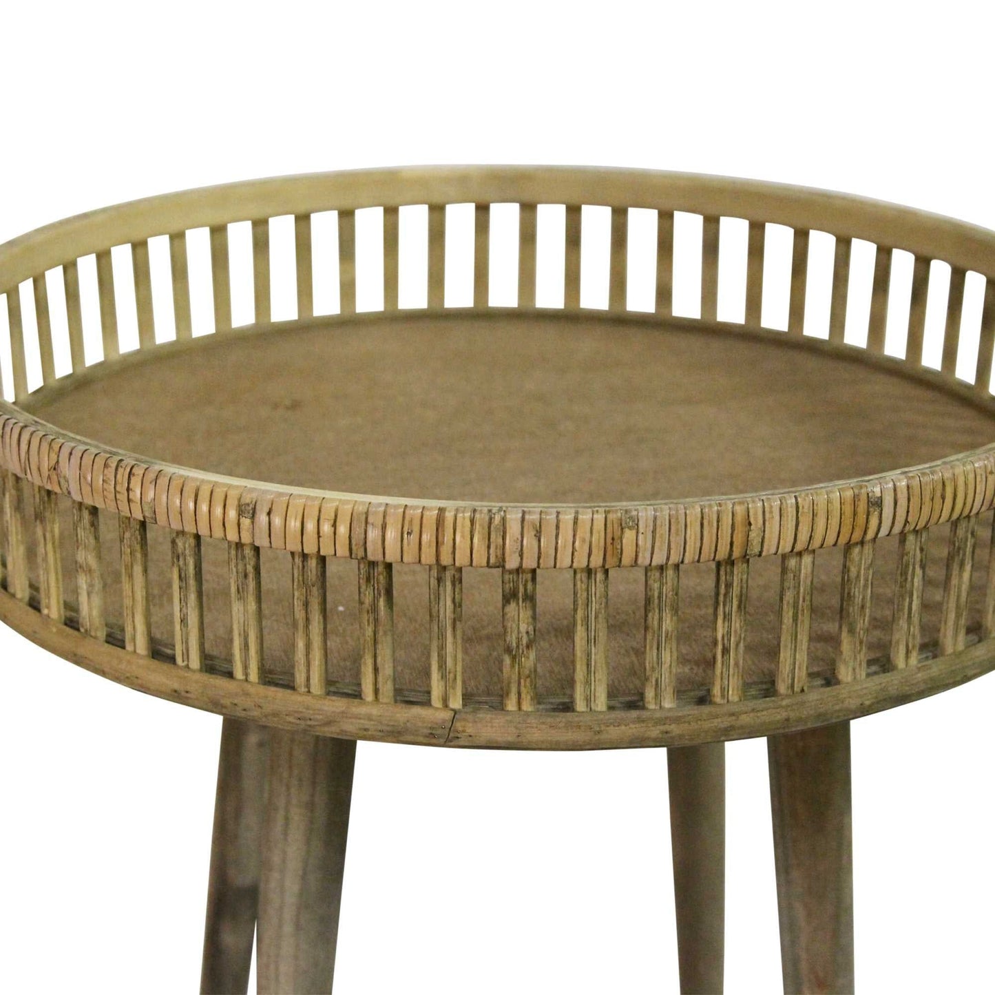 Round Bamboo Rattan Finish End Or Side Table