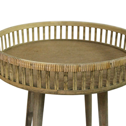 Round Bamboo Rattan Finish End Or Side Table