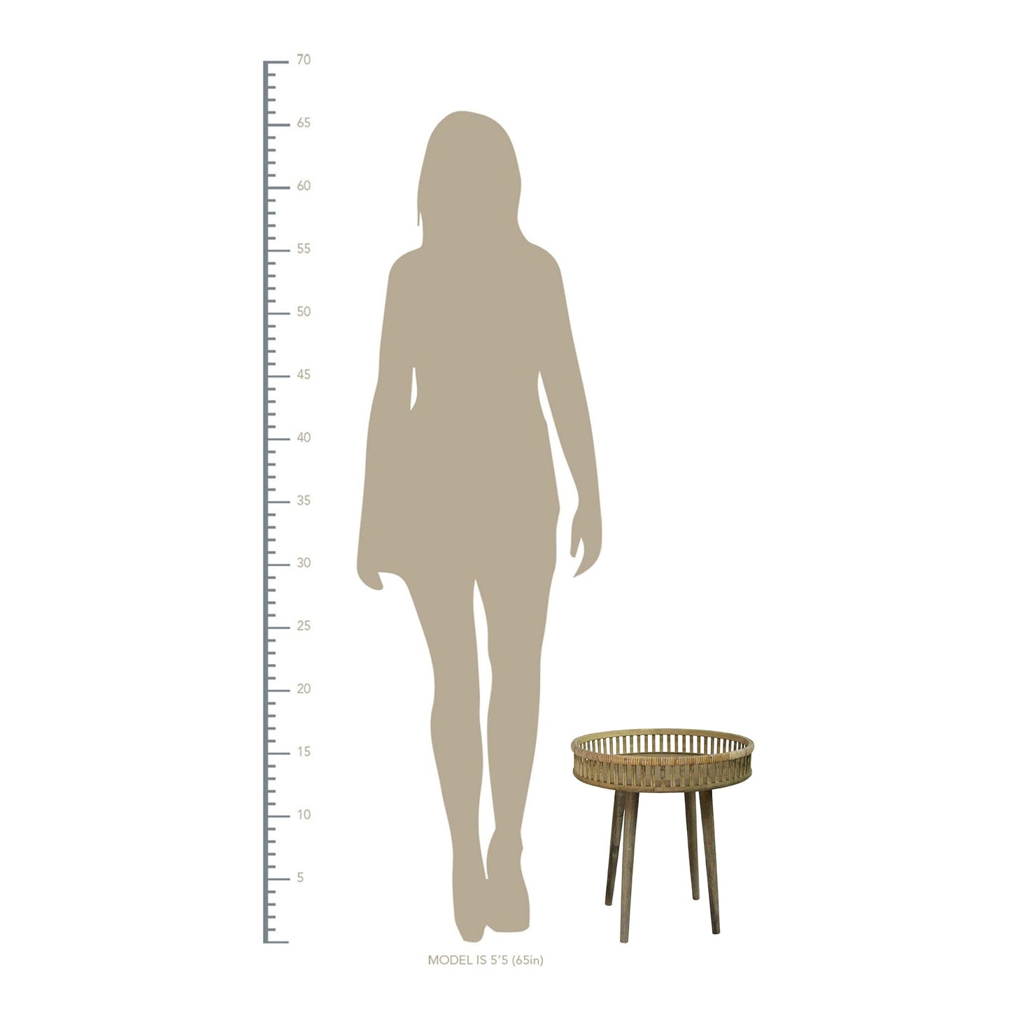 Round Bamboo Rattan Finish End Or Side Table