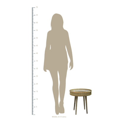 Round Bamboo Rattan Finish End Or Side Table