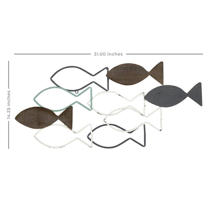 School Of Fish Metal And Wood Wall Decor