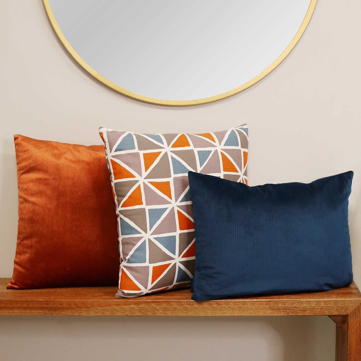 Orange And Blue Geometric Design Square Pillow
