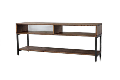Warm Dark Finish Maple And Steel Tv Stand And Media Center