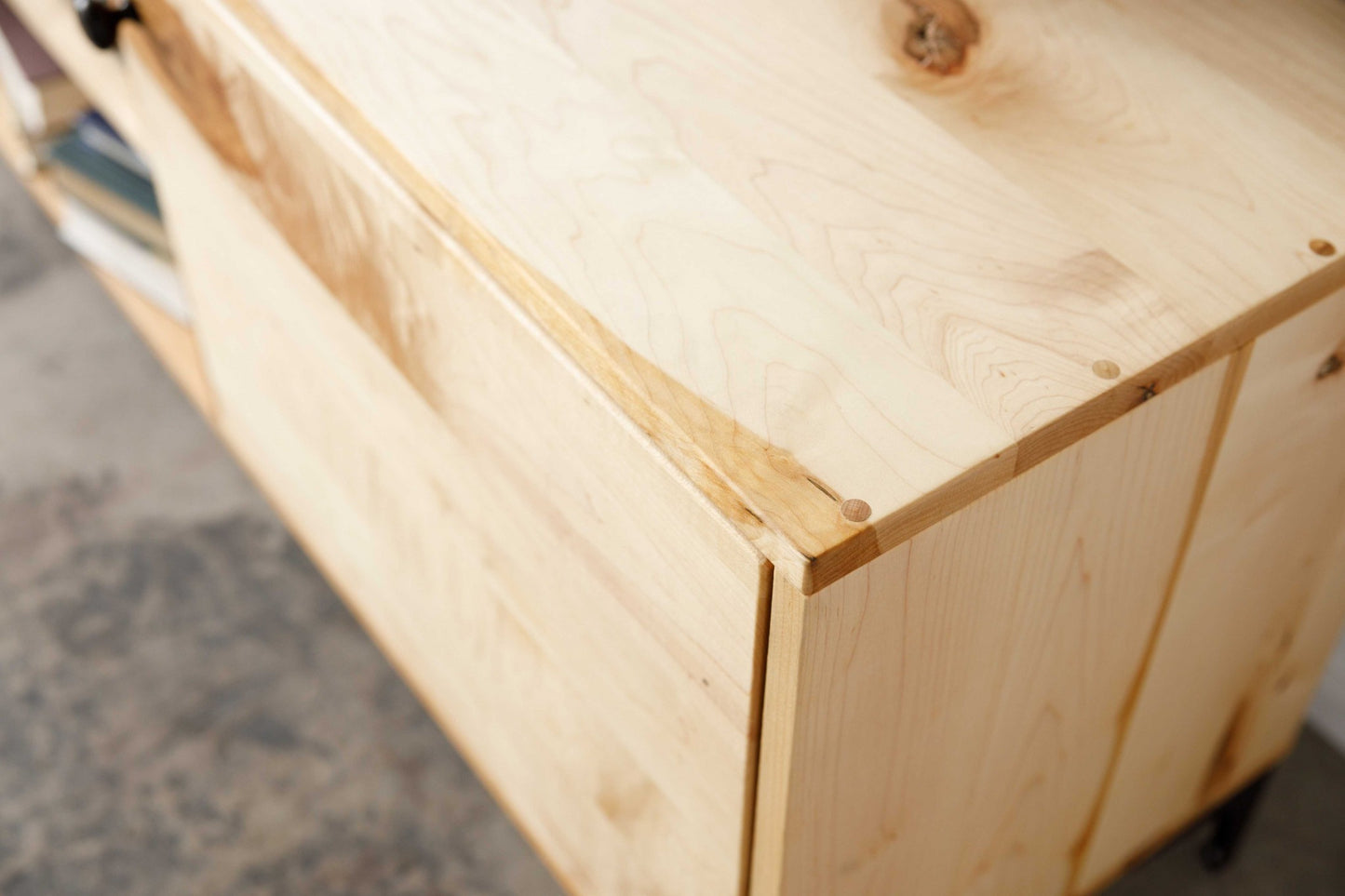 Natural Maple And Black Steel Tv Stand Or Media Center