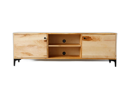 Natural Maple And Black Steel Tv Stand Or Media Center
