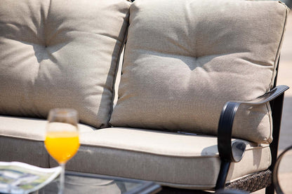 48" X 29" X 35" Black Steel Sofa With Beige Cushions