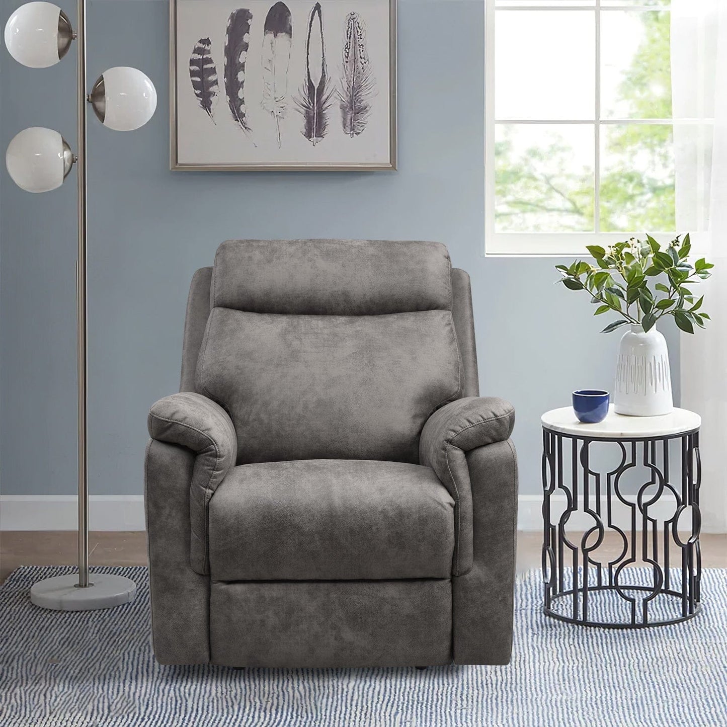 36.2" X 39.37" X 41.7" Grey Air Leather -  Power Recliner With Usb Port
