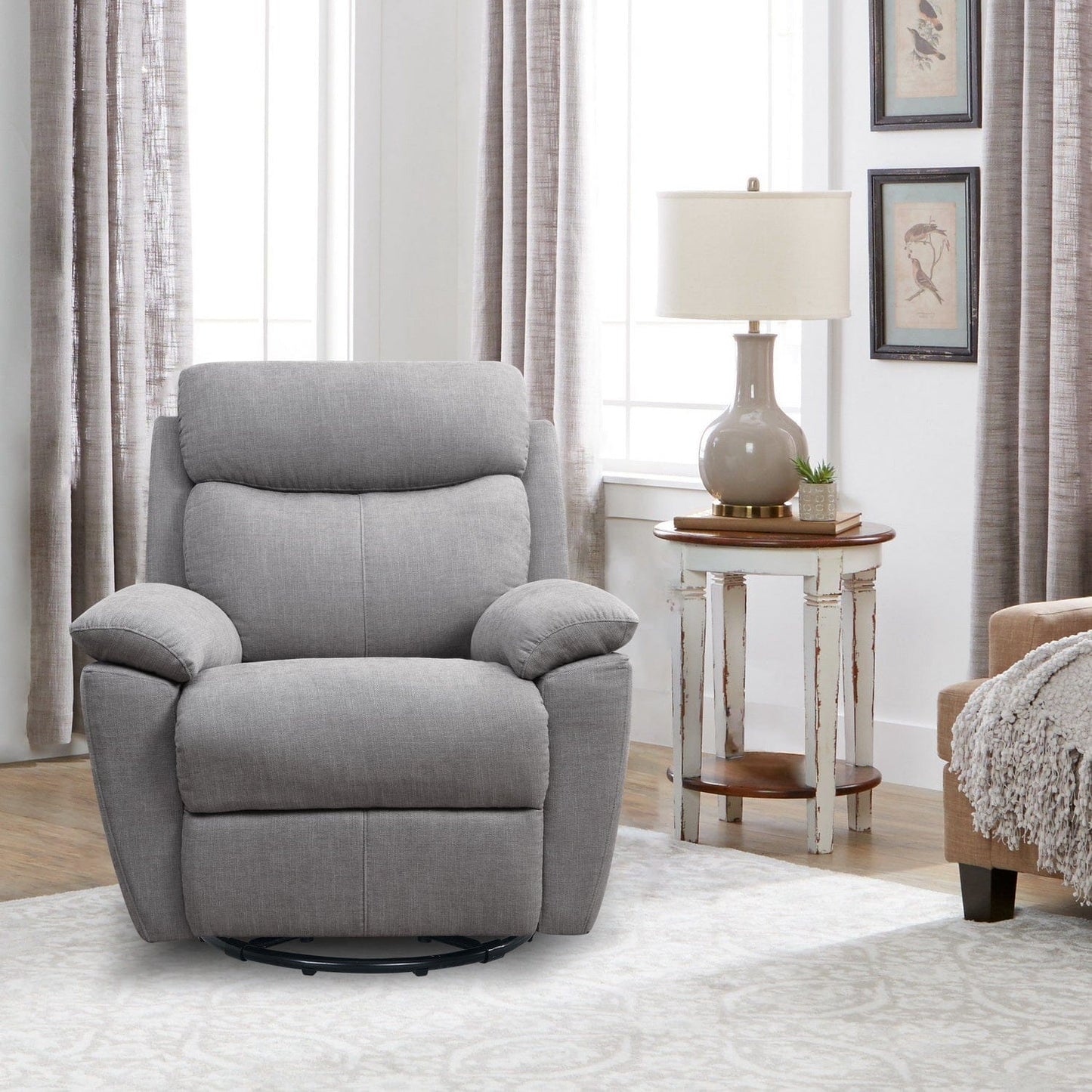 35.43" X 39.37" X 39.8" Light Grey Fabric Glider & Swivel Power Recliner With Usb Port
