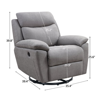35.43" X 39.37" X 39.8" Light Grey Fabric Glider & Swivel Power Recliner With Usb Port