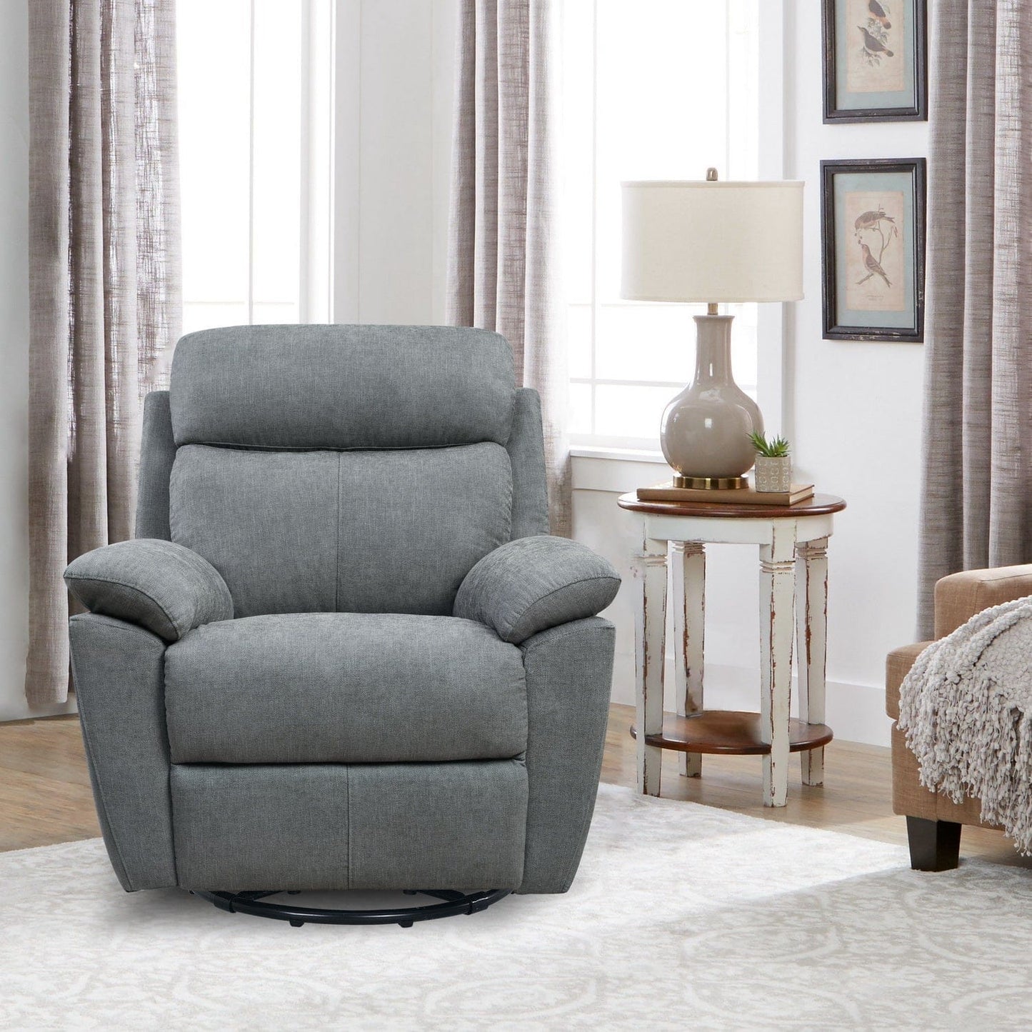 35.43" X 39.37" X 39.8" Light Grey Fabric Glider & Swivel Power Recliner With Usb Port