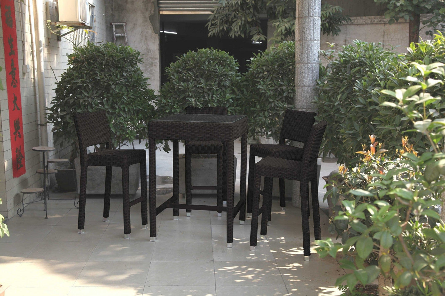 42.5 X 29 X 29 Black Aluminum And Wicker Bar Table Set Of 5