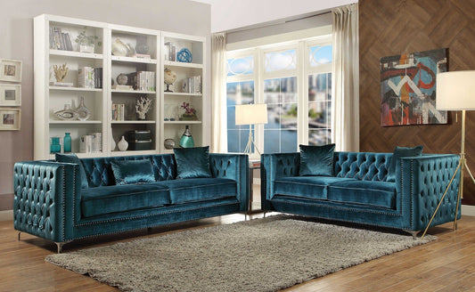 90" X 37" X 30" Dark Teal Wood Sofa W3 Pillows