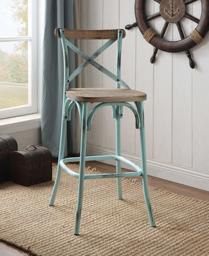 Antique Turquoise & Oak Wood Bar Chair