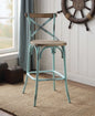 Antique Turquoise & Oak Wood Bar Chair