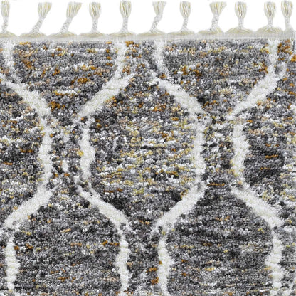 2' X 7' Grey Or Sand Wavy Line Runner Rug With Fringe
