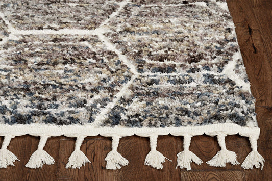 5'X8' Grey Ivory Machine Woven Space Dyed Geometric Bohemian Indoor Area Rug