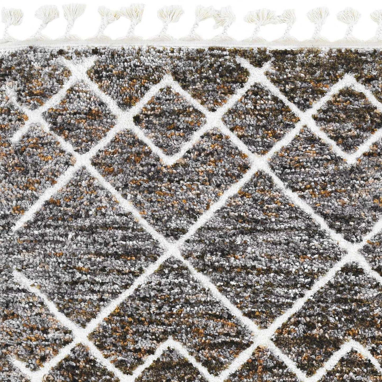 2' X 7' Mocha Geometric Diamond Runner Rug With Fringe