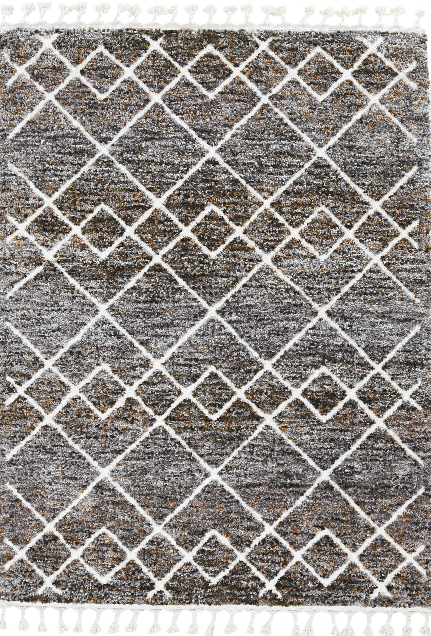 2' X 7' Mocha Geometric Diamond Runner Rug With Fringe