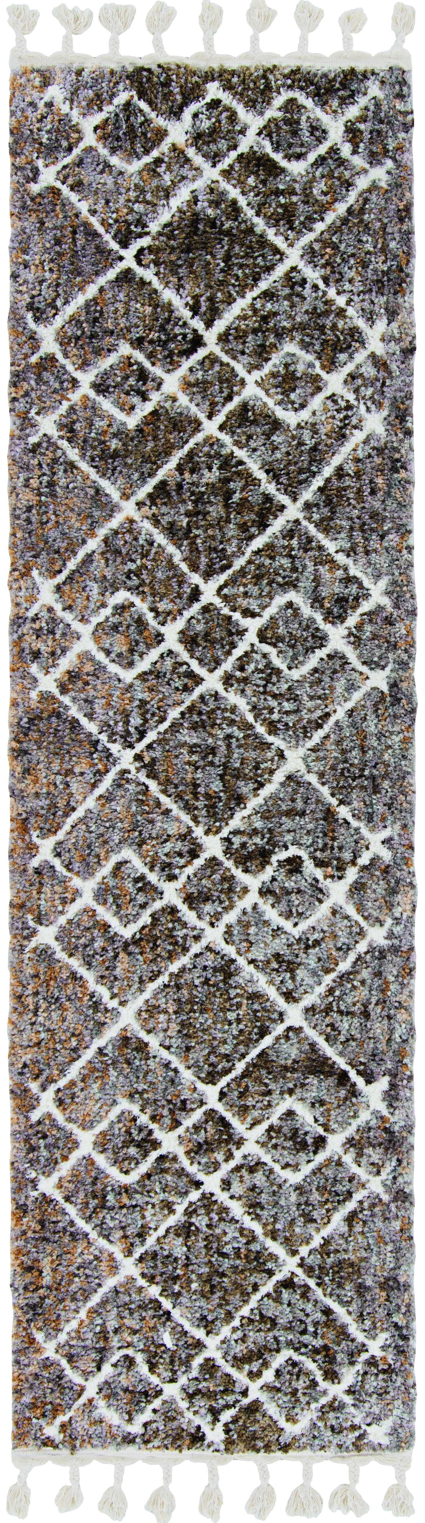 2' X 7' Mocha Geometric Diamond Runner Rug With Fringe