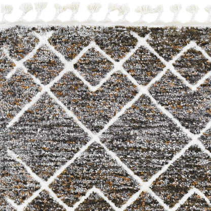 2' X 7' Mocha Geometric Diamond Runner Rug With Fringe