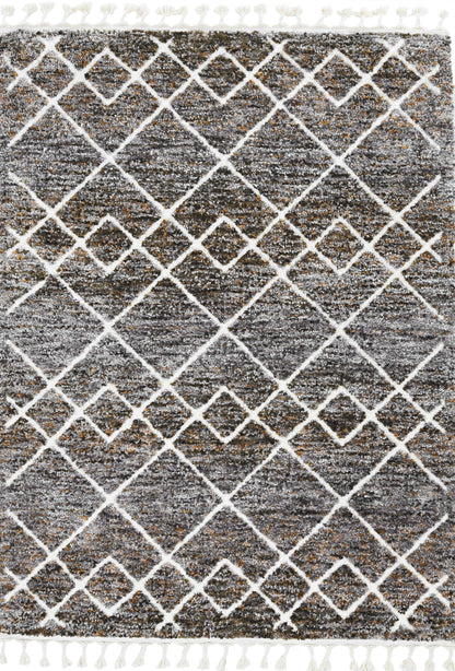 2' X 7' Mocha Geometric Diamond Runner Rug With Fringe