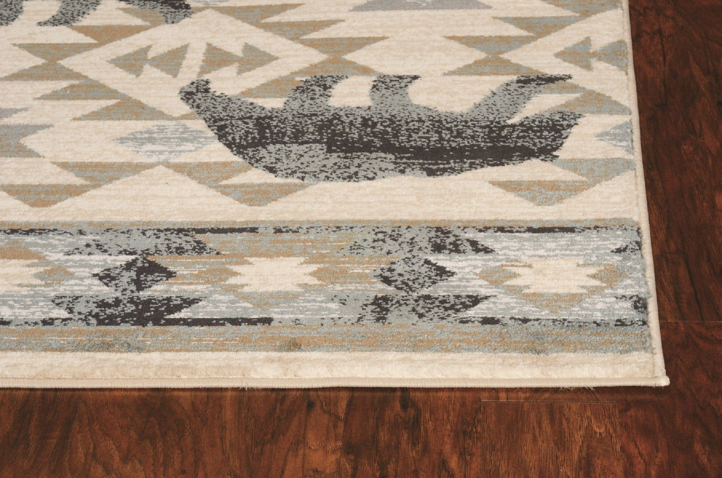 8'X10' Ivory Blue Machine Woven Geometric Lodge Indoor Area Rug