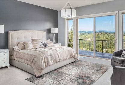 8'X10' Ivory Blue Machine Woven Geometric Lodge Indoor Area Rug